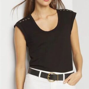 WHBM lace-up shoulder scoop neck top, XL